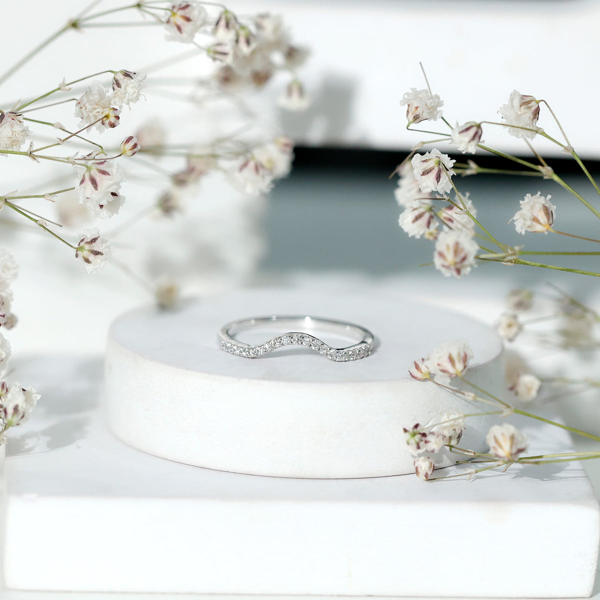 Rosec Jewels real diamond curved enhancer ring with sparkling diamonds and elegant design for engagement rings.