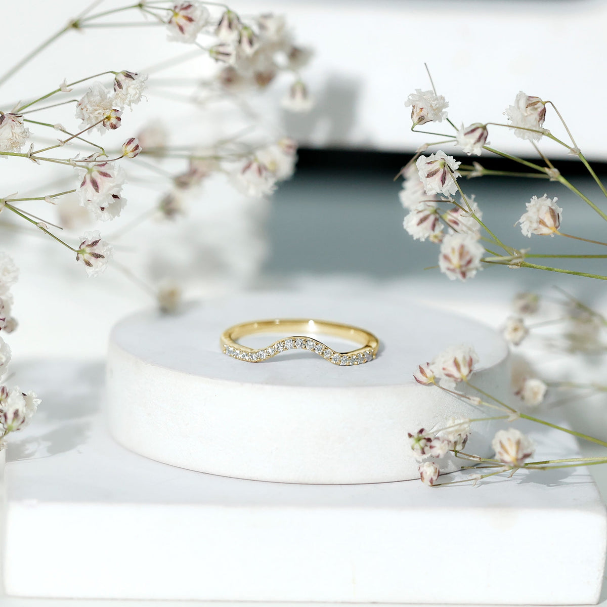 Rosec Jewels real diamond curved enhancer ring with sparkling diamonds and elegant design, perfect for engagement rings.