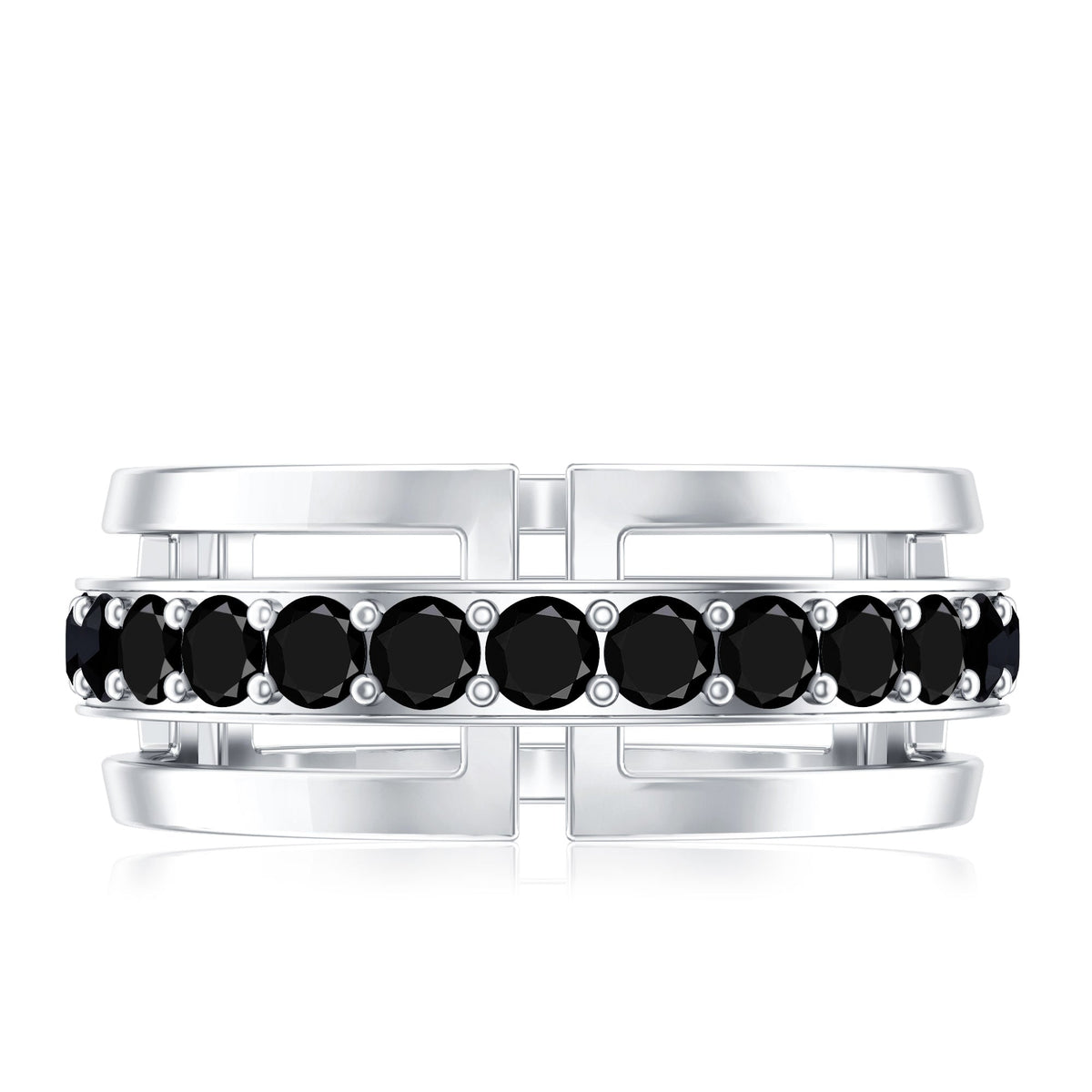 Black diamond men's wedding band by Rosec Jewels, lab-created ring with a sleek, polished finish and embedded black diamonds.