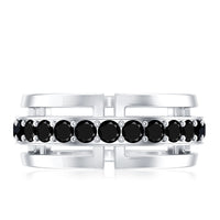 Black diamond men's wedding band by Rosec Jewels, lab-created ring with a sleek, polished finish and embedded black diamonds.