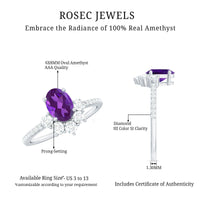 1 Carat Oval Amethyst Engagement Ring with Diamond Half Halo