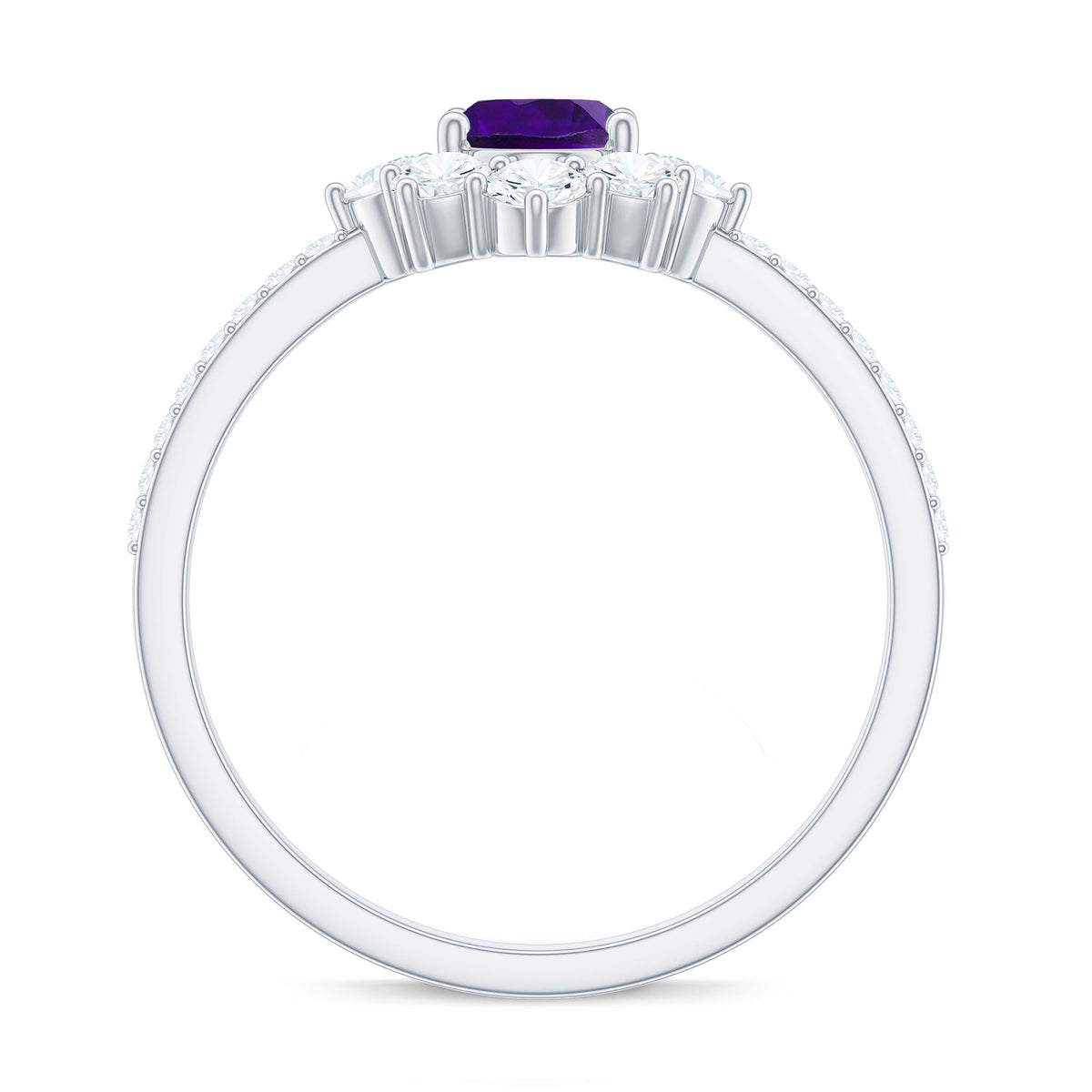 1 Carat Oval Amethyst Engagement Ring with Diamond Half Halo