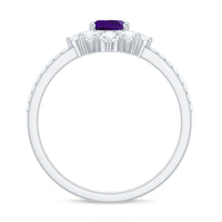 1 Carat Oval Amethyst Engagement Ring with Diamond Half Halo
