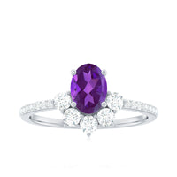 1 Carat Oval Amethyst Engagement Ring with Diamond Half Halo