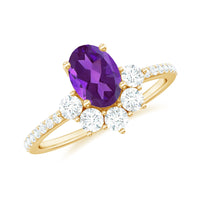 1 Carat Oval Amethyst Engagement Ring with Diamond Half Halo