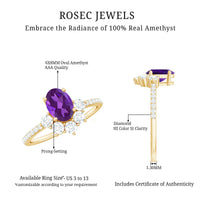 1 Carat Oval Amethyst Engagement Ring with Diamond Half Halo