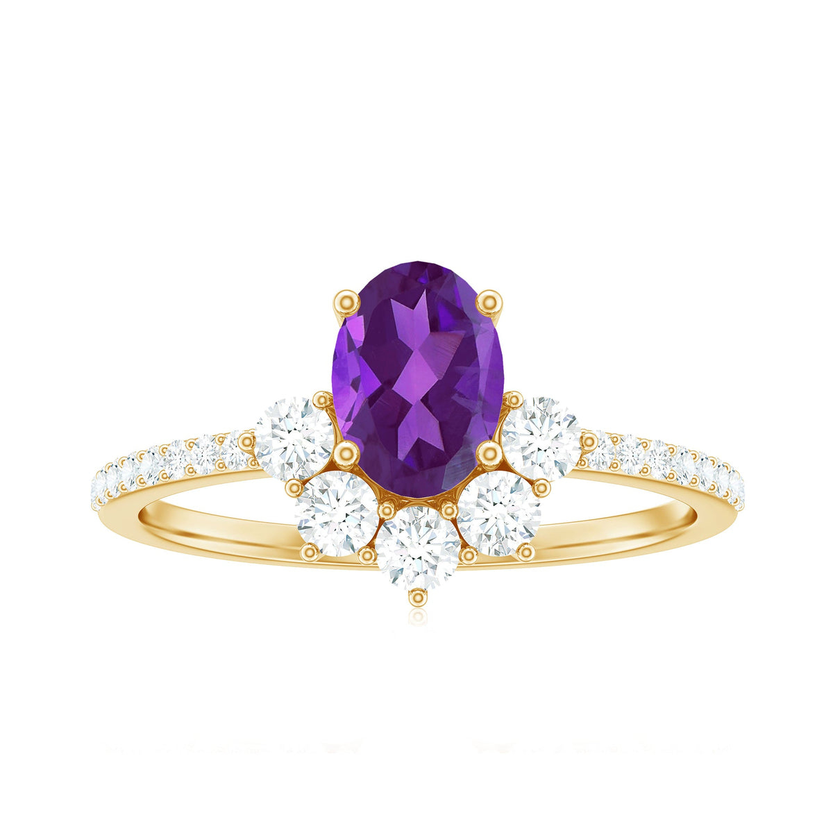 1 Carat Oval Amethyst Engagement Ring with Diamond Half Halo