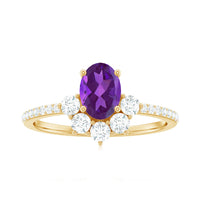 1 Carat Oval Amethyst Engagement Ring with Diamond Half Halo