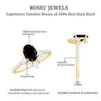 6X8mm Oval Cut Black Onyx Designer Engagement Ring with Diamond Half Halo