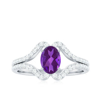 1 Carat Amethyst Oval Engagement Ring with Diamond Split Shank