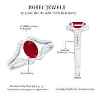 Natural 0.6 Carat Ruby Oval Engagement Ring with Diamond Split Shank