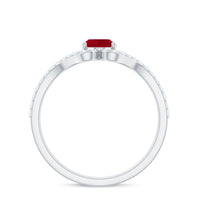 Natural 0.6 Carat Ruby Oval Engagement Ring with Diamond Split Shank