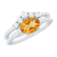 Natural Citrine Moissanite Oval Engagement Ring with Enhancer
