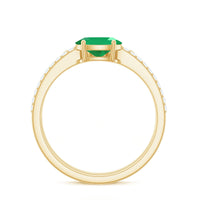 Natural Oval Emerald Diamond East West Engagement Ring and Wedding Band Set
