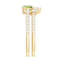 Natural 1 Carat Peridot Oval Wedding Engagement Ring Set with Diamond