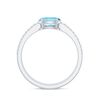 Real Oval Aquamarine Diamond East West Engagement Ring and Wedding Band Set