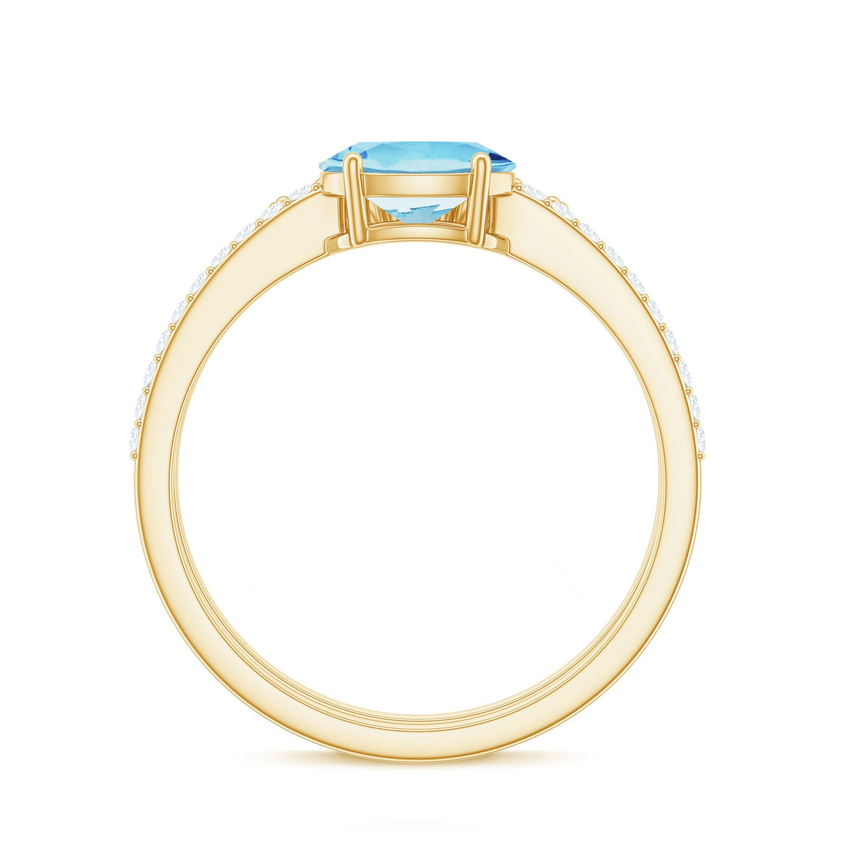 Real Oval Aquamarine Diamond East West Engagement Ring and Wedding Band Set