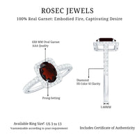 Classic 6X8mm Garnet Oval Engagement Ring with Diamond Halo