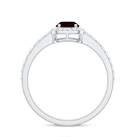 Classic 6X8mm Garnet Oval Engagement Ring with Diamond Halo
