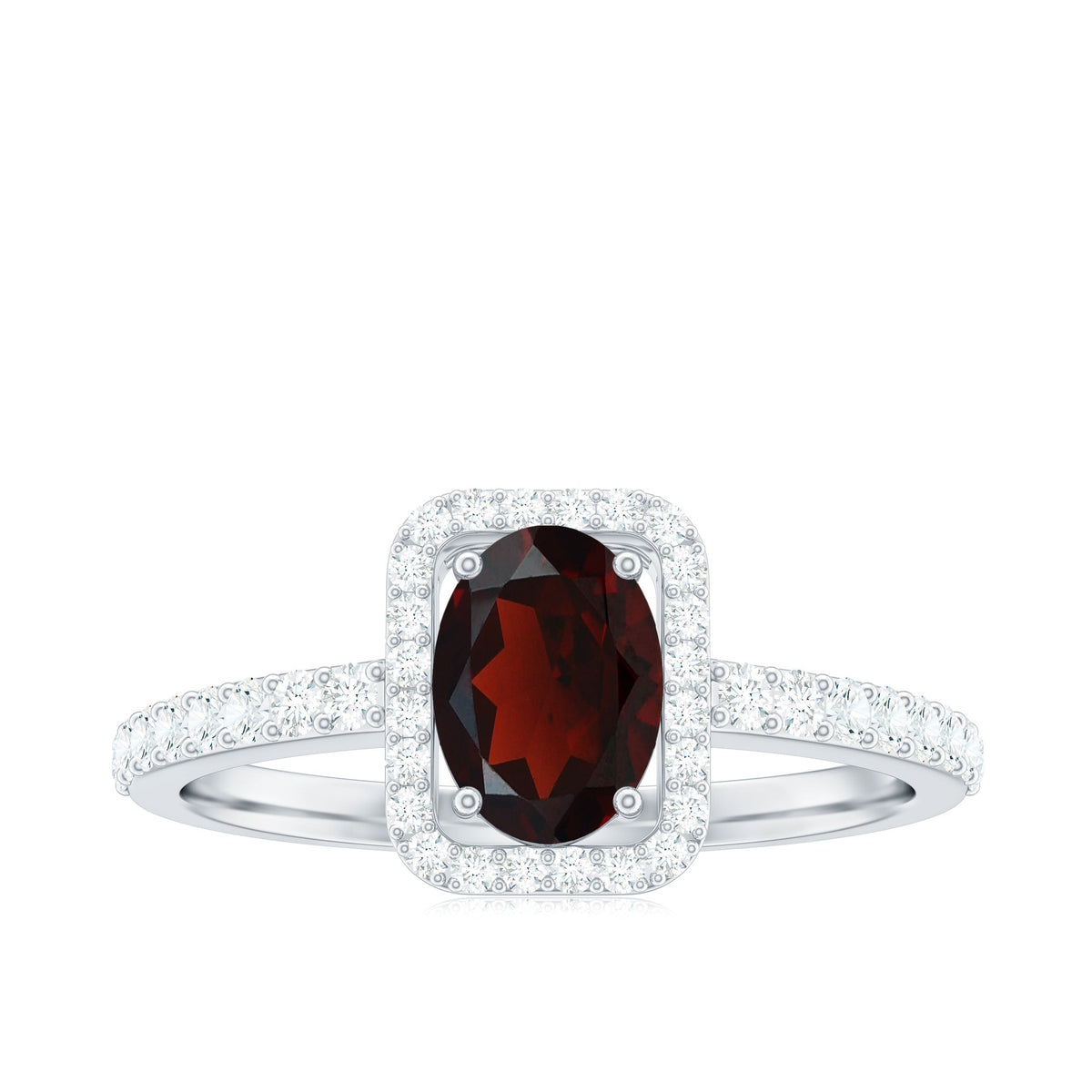 Classic 6X8mm Garnet Oval Engagement Ring with Diamond Halo