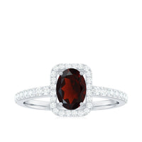 Classic 6X8mm Garnet Oval Engagement Ring with Diamond Halo