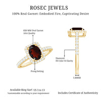 Classic 6X8mm Garnet Oval Engagement Ring with Diamond Halo