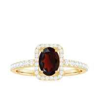 Classic 6X8mm Garnet Oval Engagement Ring with Diamond Halo