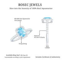 Certified Real Aquamarine Oval Engagement Ring with Diamond Halo