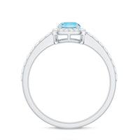 Certified Real Aquamarine Oval Engagement Ring with Diamond Halo
