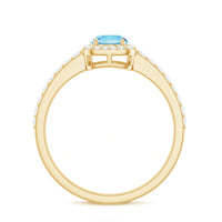Certified Real Aquamarine Oval Engagement Ring with Diamond Halo