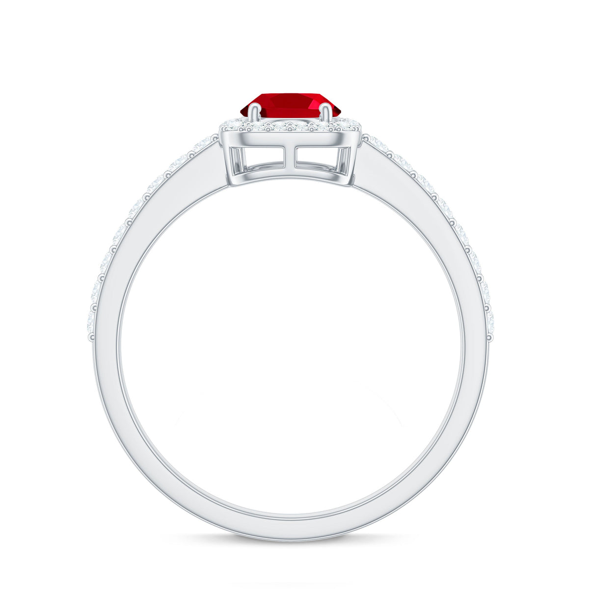 Oval Cut Lab Created Ruby and Diamond Halo Engagement Ring