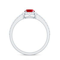 Oval Cut Lab Created Ruby and Diamond Halo Engagement Ring