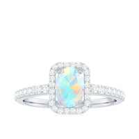 Classic Ethiopian Opal Oval Engagement Ring with Diamond Halo
