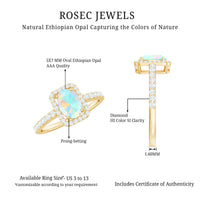 Classic Ethiopian Opal Oval Engagement Ring with Diamond Halo