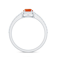 Oval Cut Fire Opal Engagement Ring with Diamond Halo