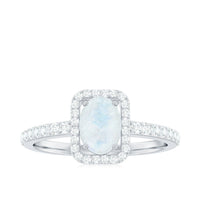 1.50 CT Oval Cut Moonstone Ring with Diamond Halo