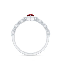 Vintage Inspired Lab Ruby and Diamond Double Band Engagement Ring