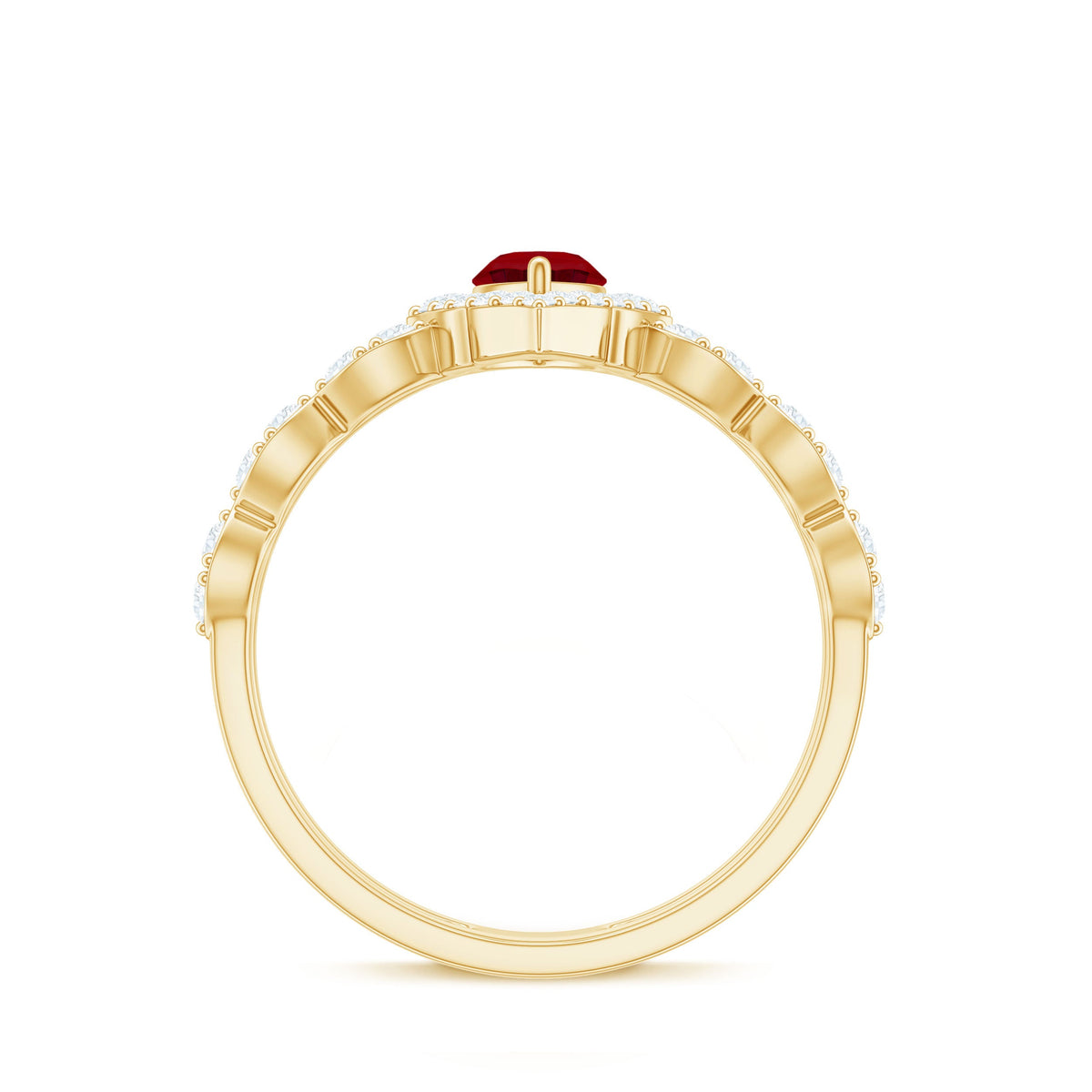 Vintage Inspired Lab Ruby and Diamond Double Band Engagement Ring