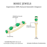 Pear Shape Emerald and Diamond Half Eternity Ring in East West Style