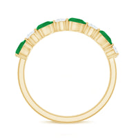 Pear Shape Emerald and Diamond Half Eternity Ring in East West Style