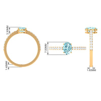 Genuine 6X8mm Solitaire Aquamarine Oval Engagement Ring with Diamond