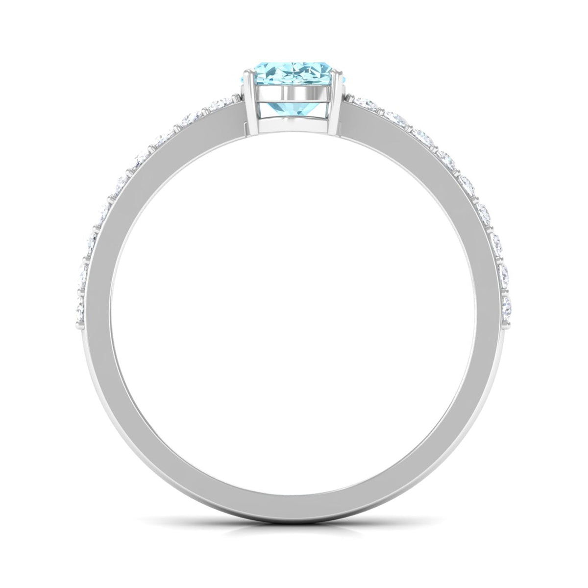 Genuine 6X8mm Solitaire Aquamarine Oval Engagement Ring with Diamond
