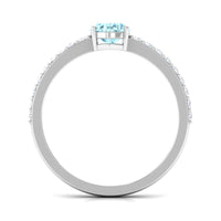 Genuine 6X8mm Solitaire Aquamarine Oval Engagement Ring with Diamond