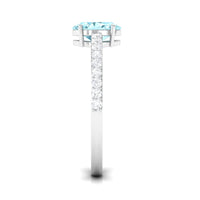 Genuine 6X8mm Solitaire Aquamarine Oval Engagement Ring with Diamond