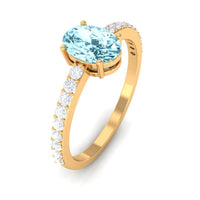 Genuine 6X8mm Solitaire Aquamarine Oval Engagement Ring with Diamond