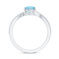 Real 6X8mm Aquamarine Oval Engagement Ring with Diamond Bypass Shank