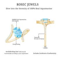 Real 6X8mm Aquamarine Oval Engagement Ring with Diamond Bypass Shank