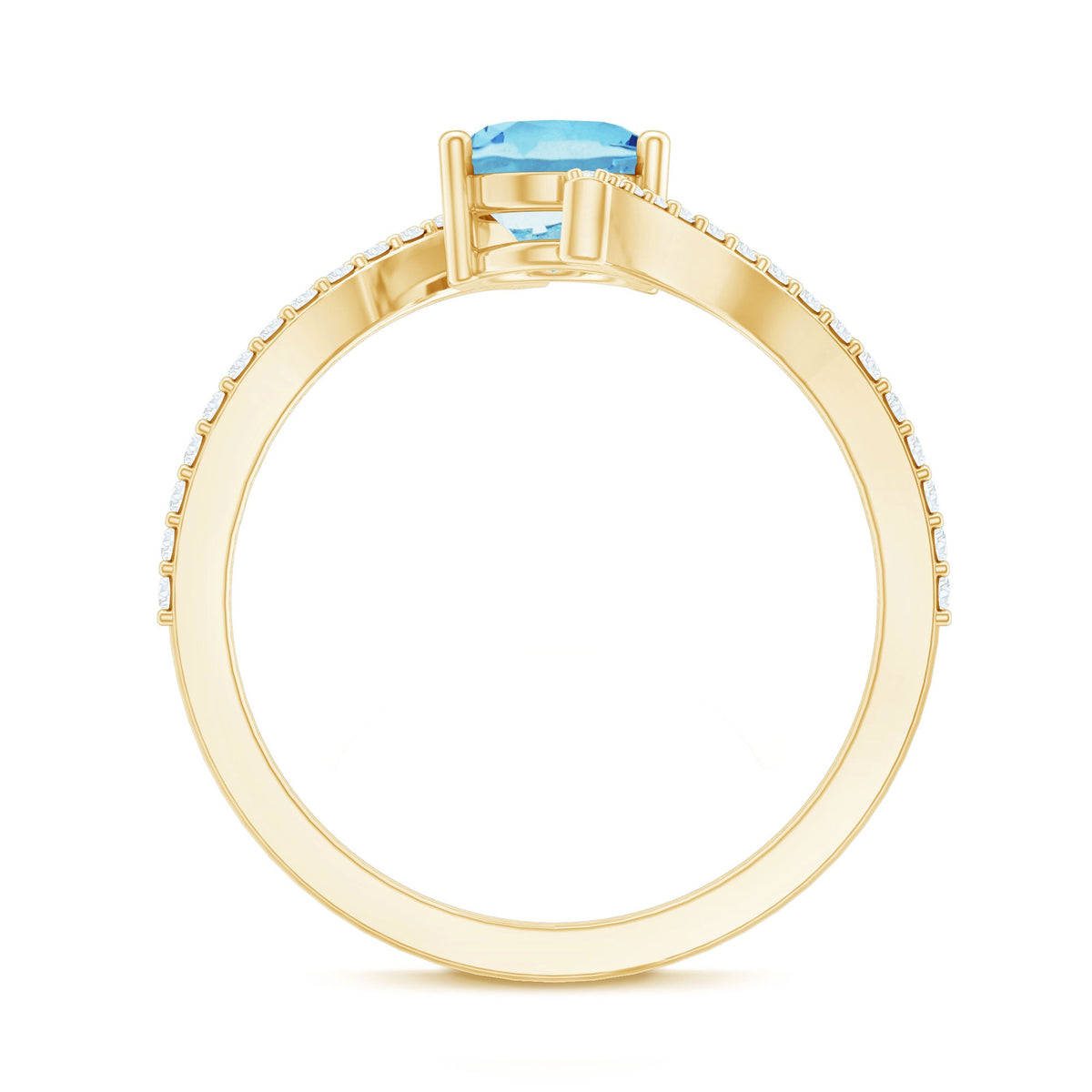 Real 6X8mm Aquamarine Oval Engagement Ring with Diamond Bypass Shank