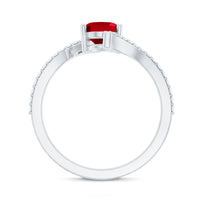 Oval Lab Created Ruby and Diamond Bypass Engagement Ring