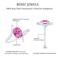 Oval Pink Tourmaline Solitaire Bypass Ring with Diamond